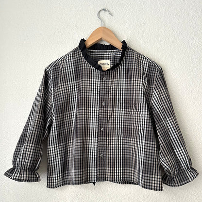 Plaid Open Back Black Bows - Upcycled Men’s Shirt 49 - M,L, Cotton