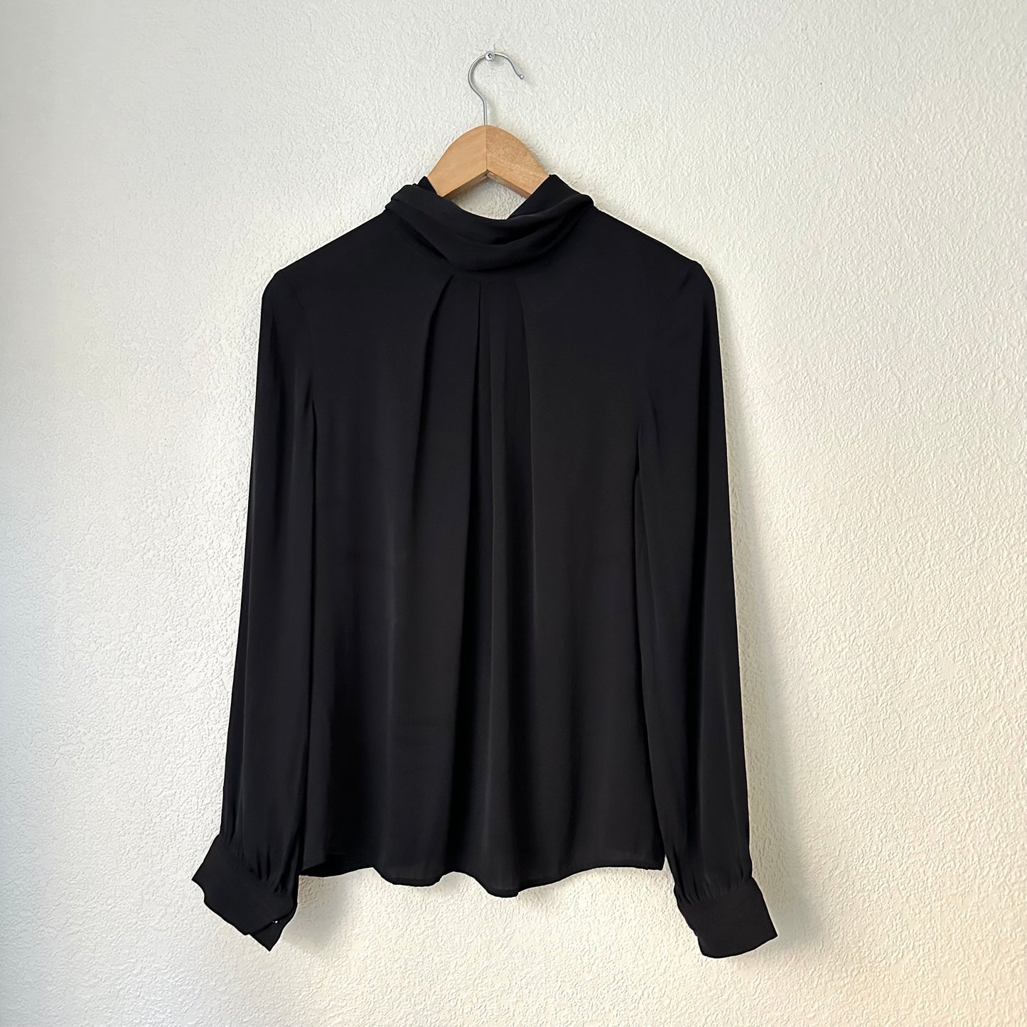 Black High Neck Silk Blouse - size 38