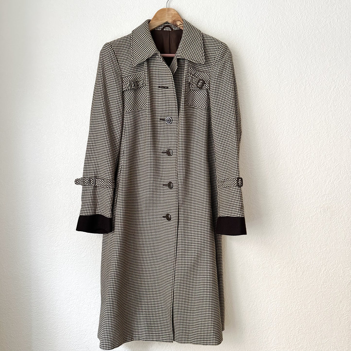 Vintage Brown Houndstooth Wool Coat - size M