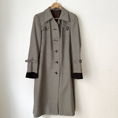 Vintage Brown Houndstooth Wool Coat - size M