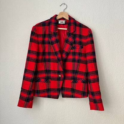 Vintage Red Tartan Wool Blazer