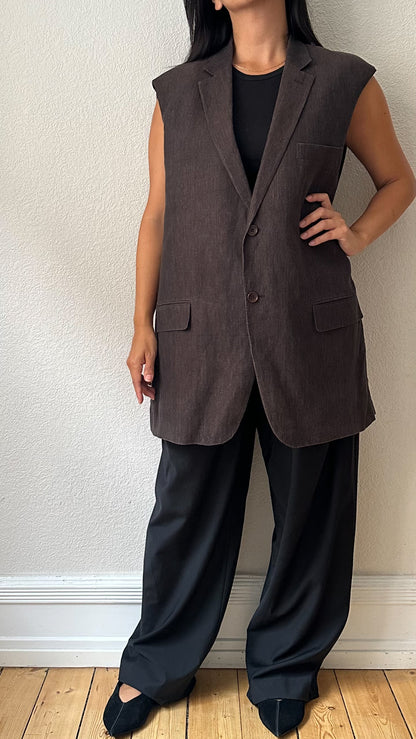 Upcycled Bow Vest Brown/ Removable Silk Bow - size L