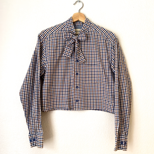 Checks tie neck - Upcycled Shirt 61 - M, Cotton