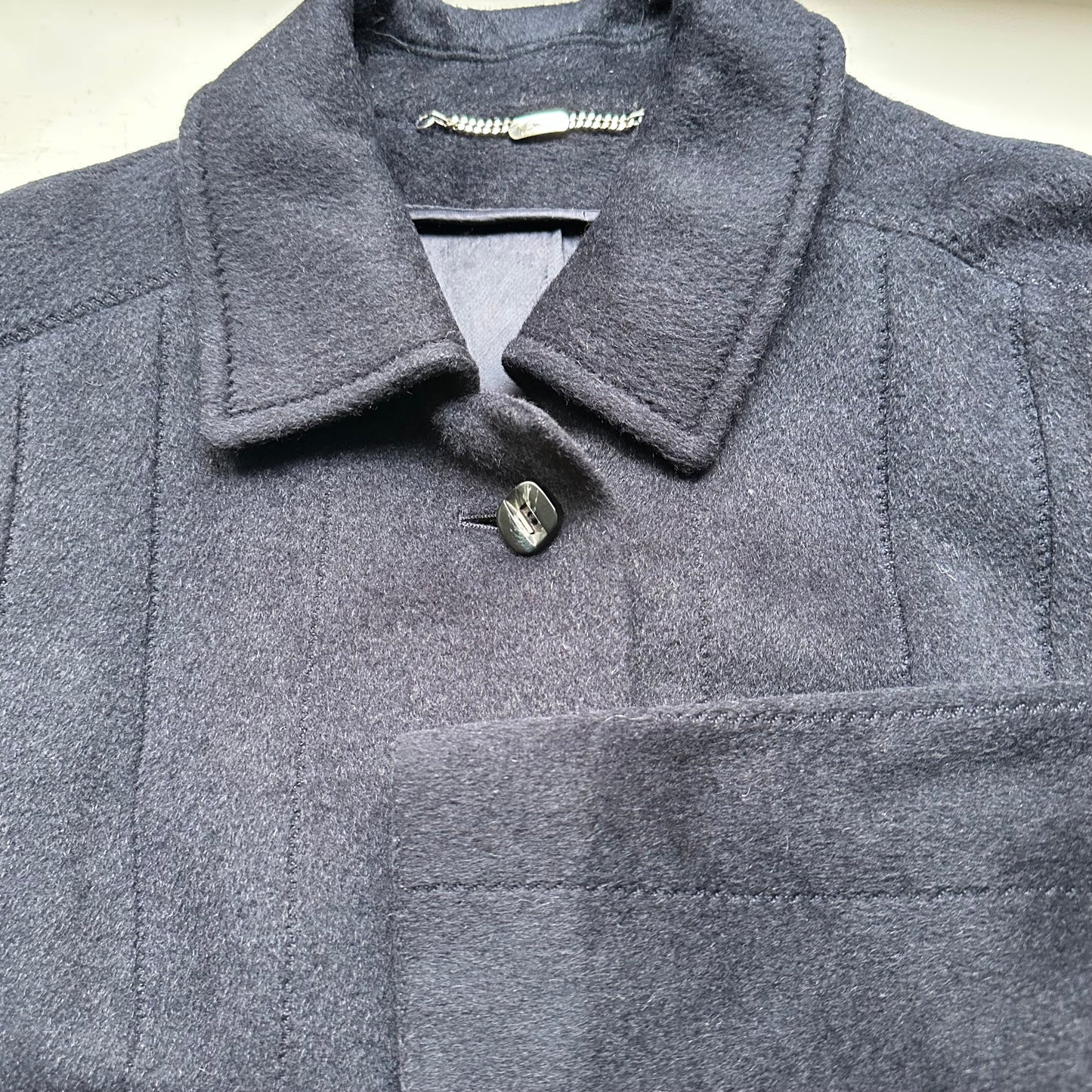 Vintage Camel Hair Wool Coat - Dark Blue - size L