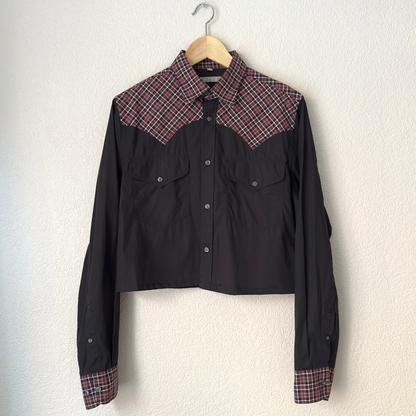 Upcycled Shirt 6 - Cotton, Black w Plaid