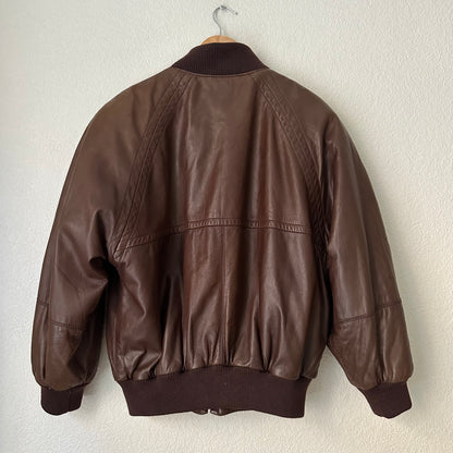 Vintage Hugo Boss Leather Bomber Jacket - size L