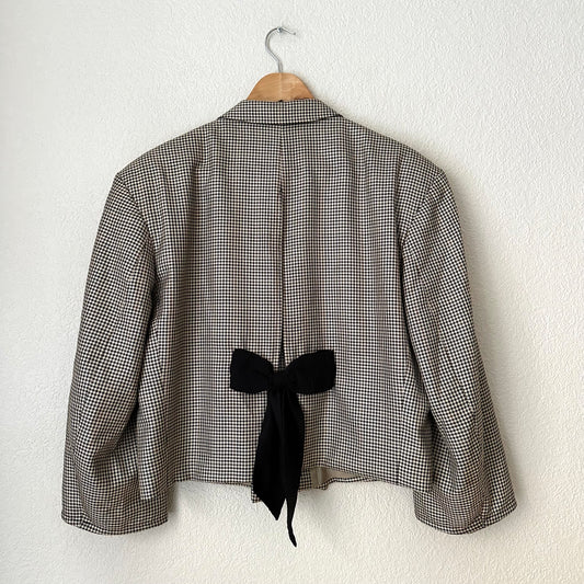 Upcycled Bow Blazer Houndstooth/Black, L, Silk and Wool