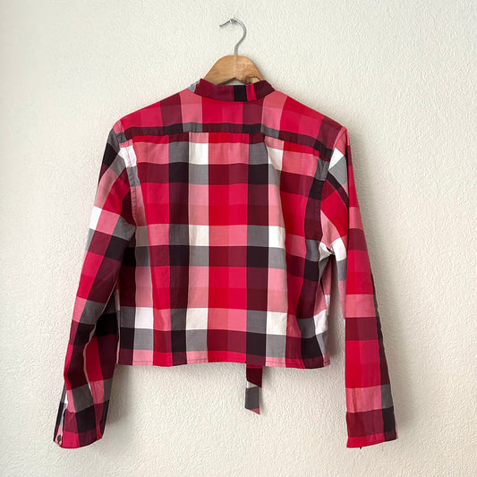 PLAID tie neck - Upcycled Shirt 51 - M, Cotton