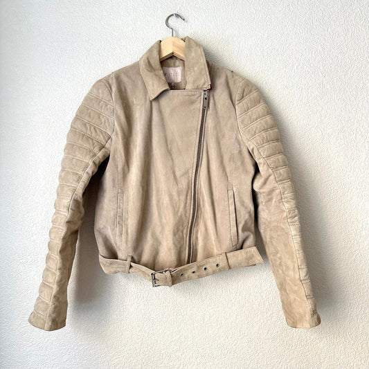 Taupe Suede Biker Jacket - size EU38