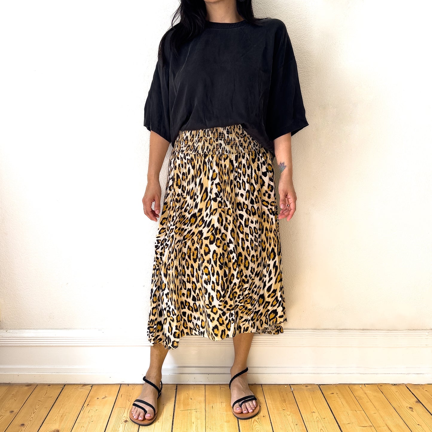 Leopard Elasticated Waist Panel Skirt - Pure Silk