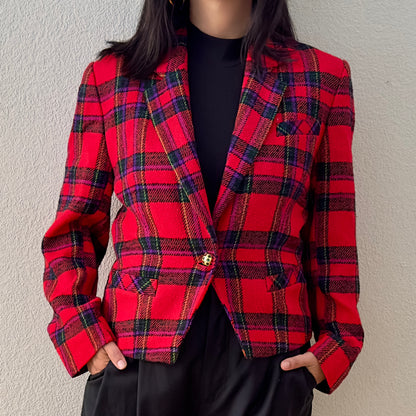 Vintage Red Tartan Wool Blazer