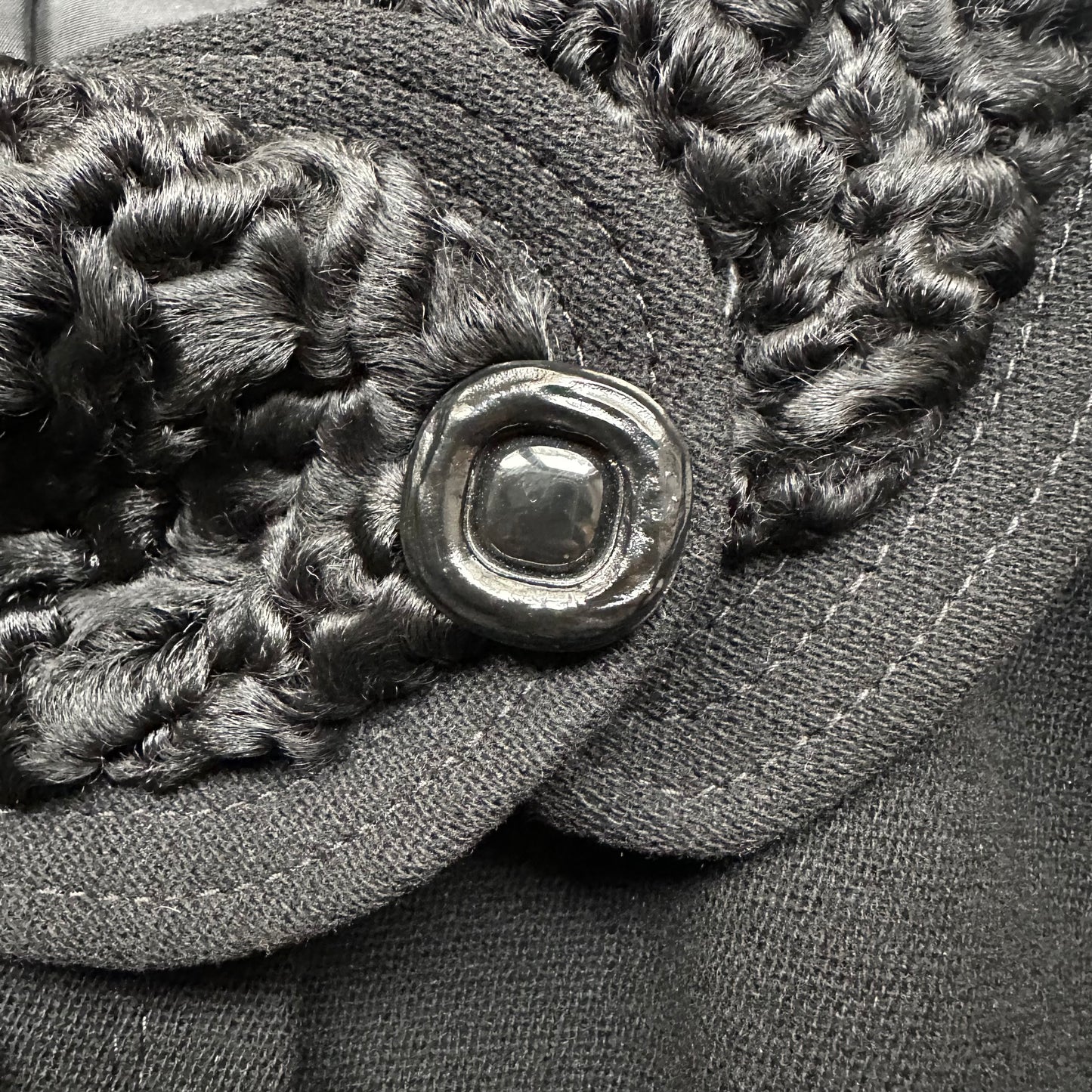 Vintage Black Coat - M - Astrakhan Collar