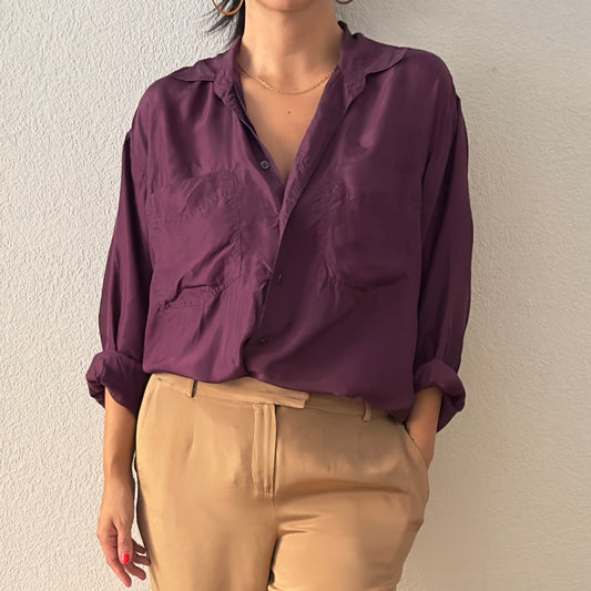 Vintage Oversized Silk Shirt, Burgundy