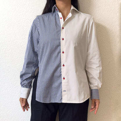 Contrasted Shirt white/blue checks - Upcycled Shirt 58 - M, Cotton