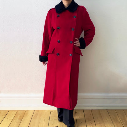 Vintage Double-breasted Red Wool Coat