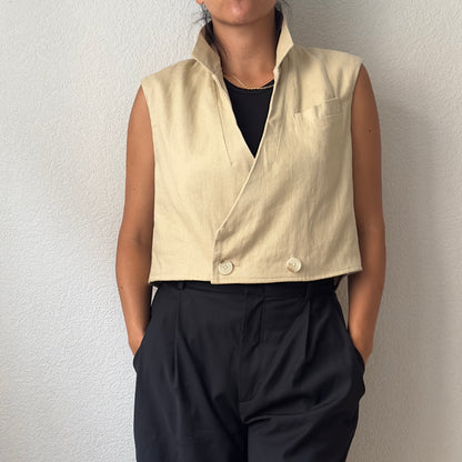 Upcycled Bow Vest Beige/Leopard Silk Bow - size S