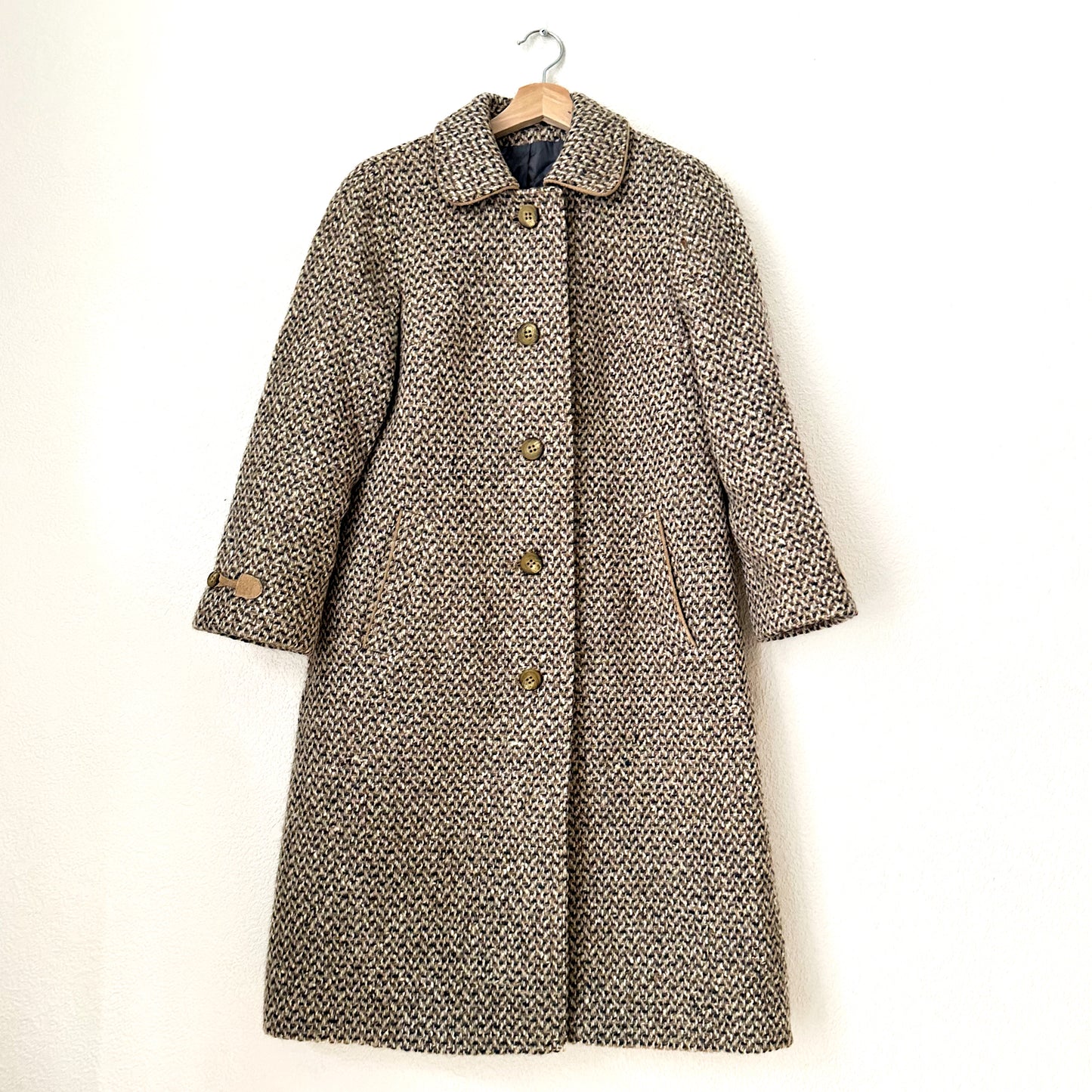 Vintage Pure Wool Tweed Coat - size S