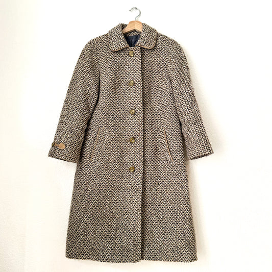 Vintage Pure Wool Tweed Coat - size S
