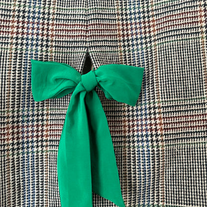 Upcycled Bow Blazer Plaid Houndstooth, size L, Wool