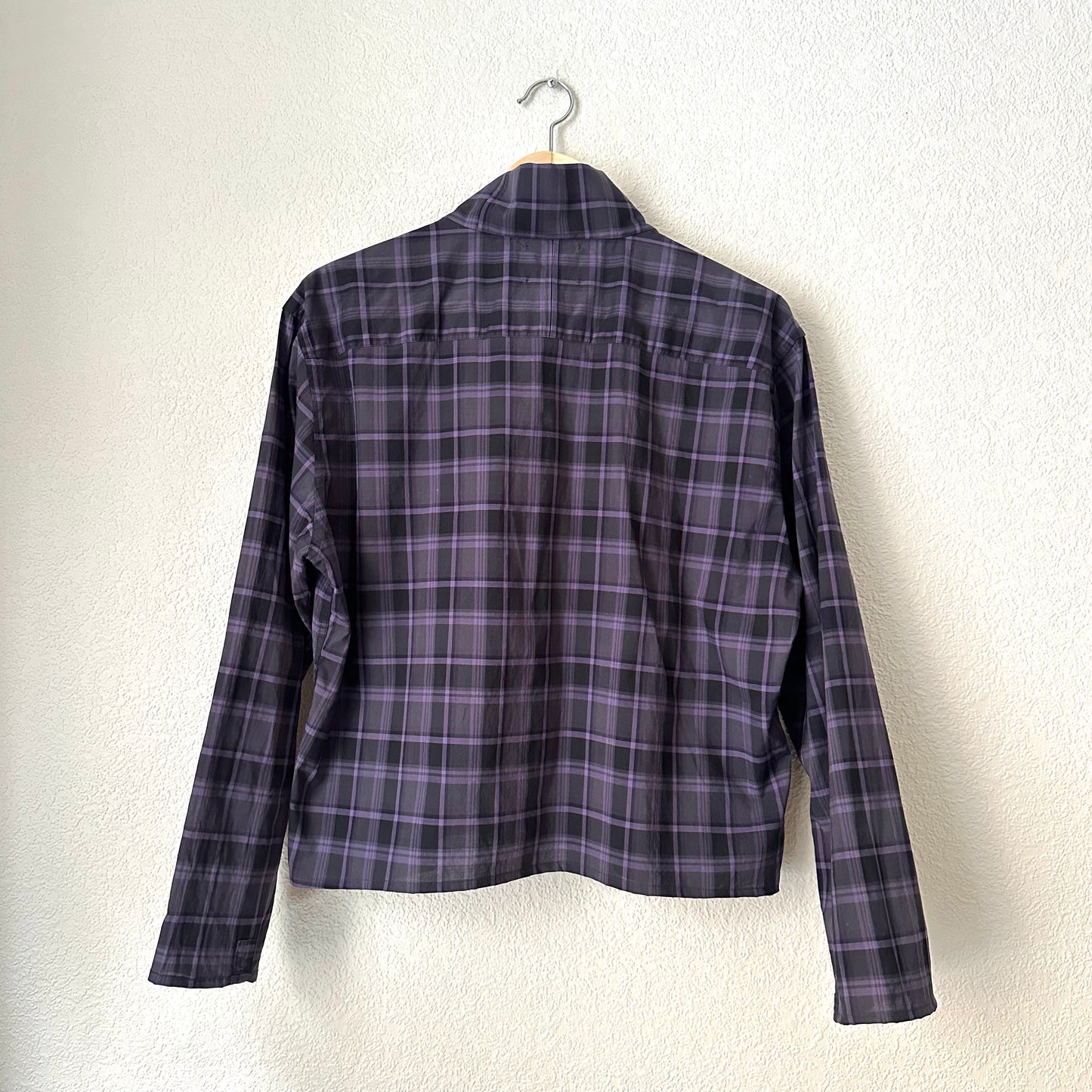 Mock Neck Black/Purple Plaid Shirt - Upcycled Shirt 54 - M-L, Cotton