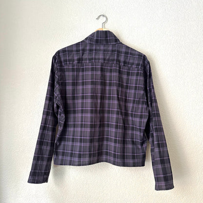 Mock Neck Black/Purple Plaid Shirt - Upcycled Shirt 54 - M-L, Cotton