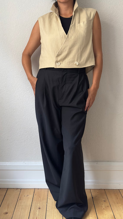 Upcycled Bow Vest Beige/Leopard Silk Bow - size S