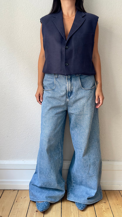 Upcycled Bow Vest Blue/Silk Bow - size M