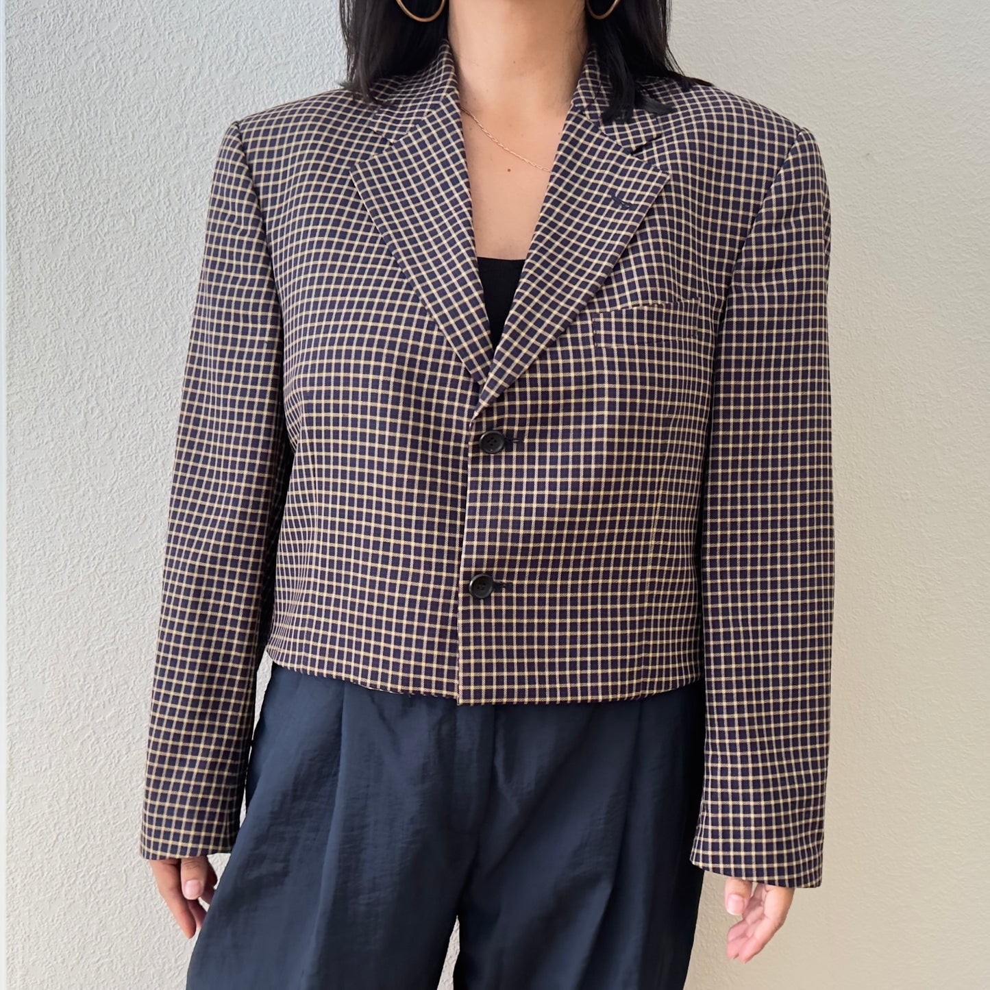 Upcycled Blazer 4 - Cropped, Blue & Yellow Plaid, Pure Wool