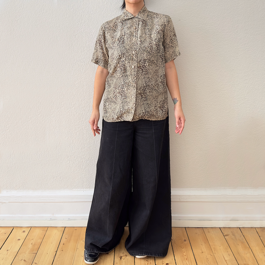 Vintage Leopard Print Short Sleeve Silk Shirt