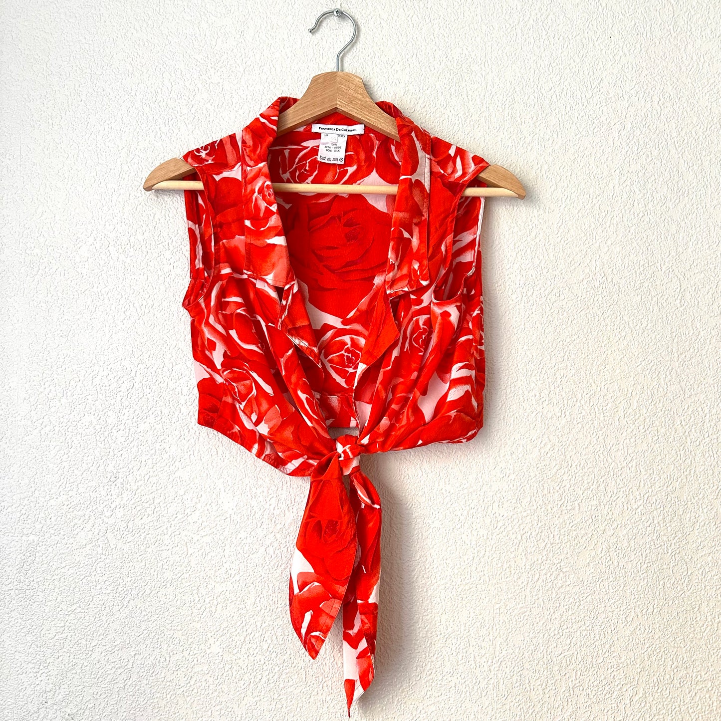 Vintage Floral Silk Set - cropped blouse + Full Skirt - size M