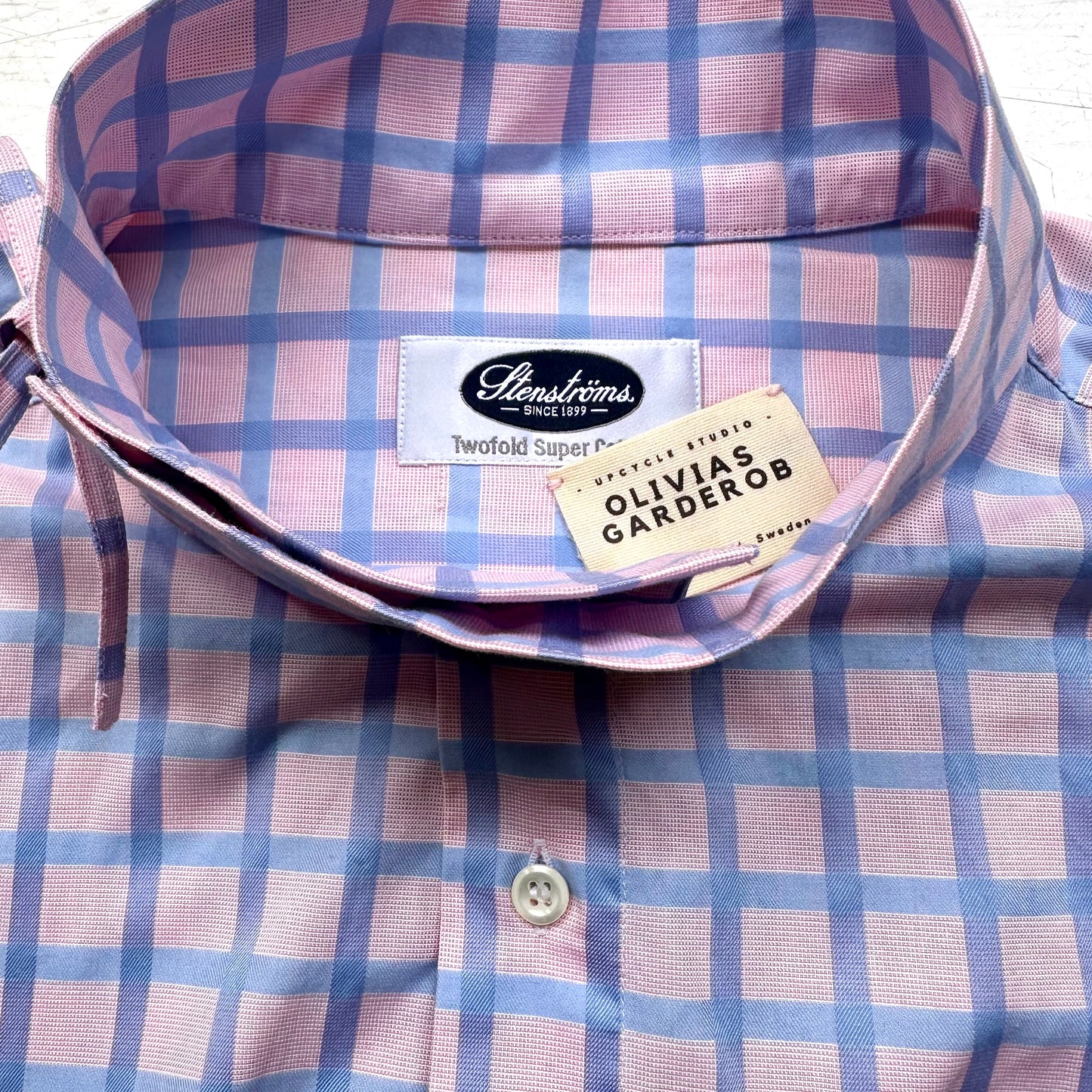 Mock Neck Pink Plaid Shirt - Upcycled Shirt 62 - M-L, Cotton