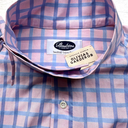 Mock Neck Pink Plaid Shirt - Upcycled Shirt 62 - M-L, Cotton