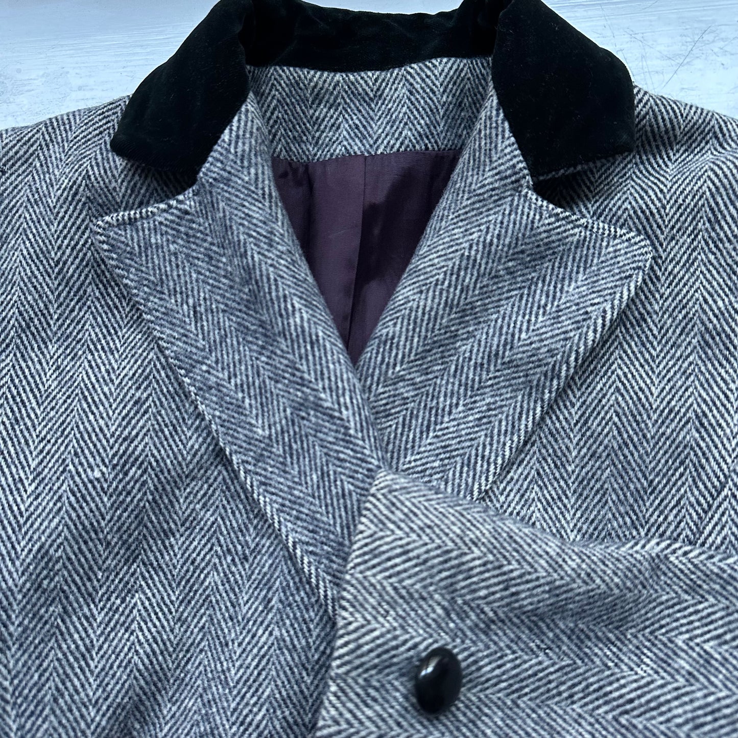 Vintage Blue Herringbone Wool Coat - size XS-S