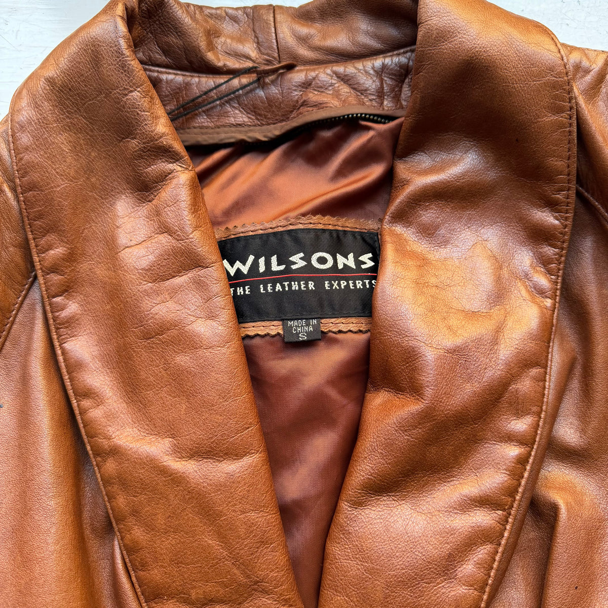 Vintage Brown Belted Leather Jacket - size S