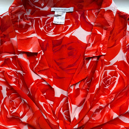 Vintage Floral Silk Set - cropped blouse + Full Skirt - size M