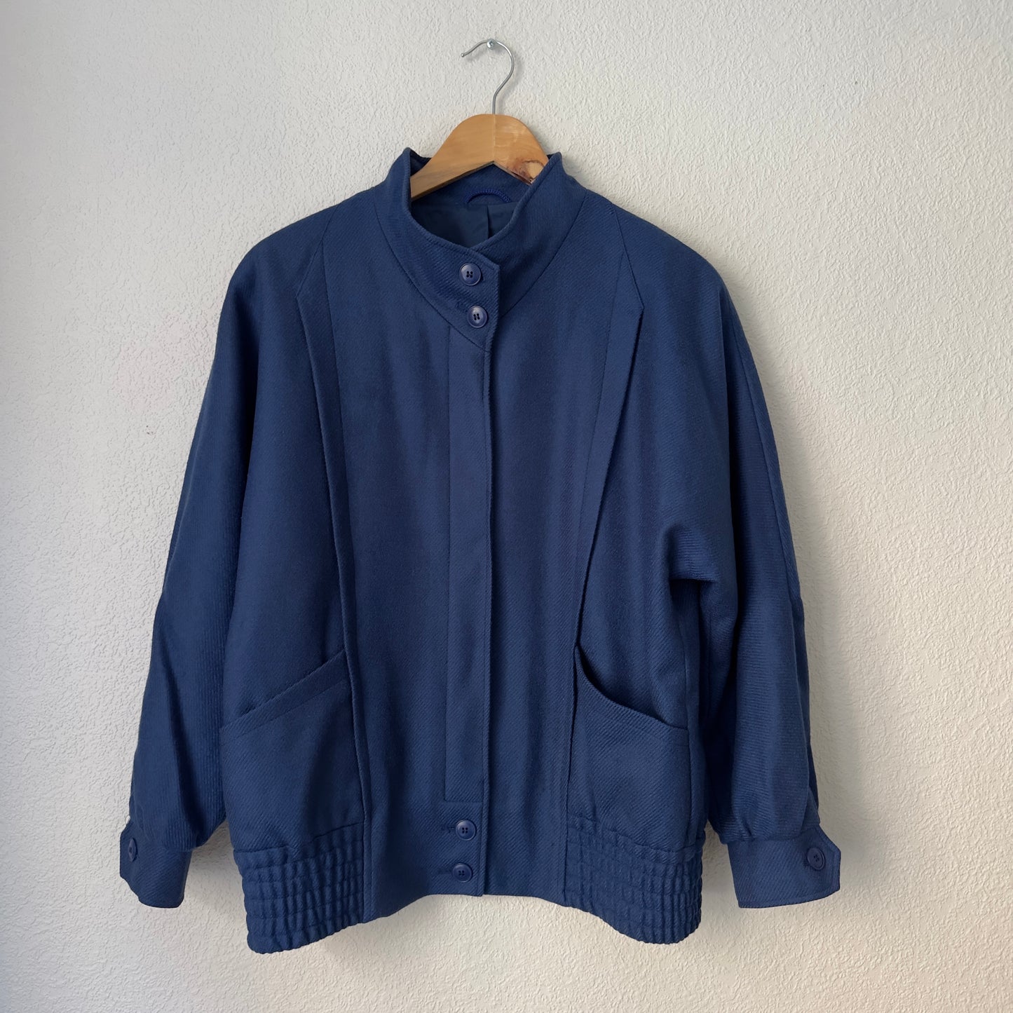 Vintage Blue Wool Bomber Jacket