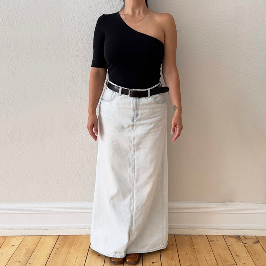 Upcycled Denim Maxi Skirt 19 - Bleached - Size L