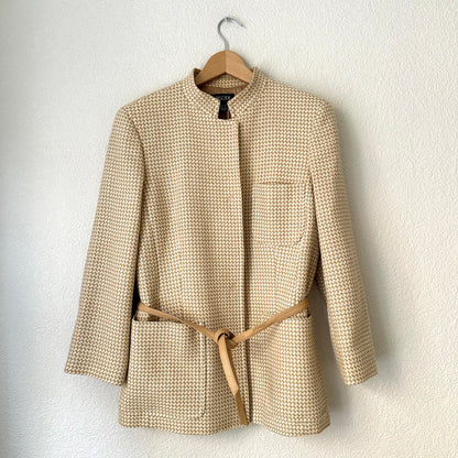 Vintage Beige Wool Belted Jacket - size 40