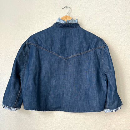 Denim Ruffle Neck - Upcycled Shirt 22 - M, Cotton, Dark Blue