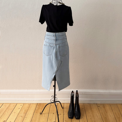 Upcycled Denim Midi Skirt 2- light Blue - size S