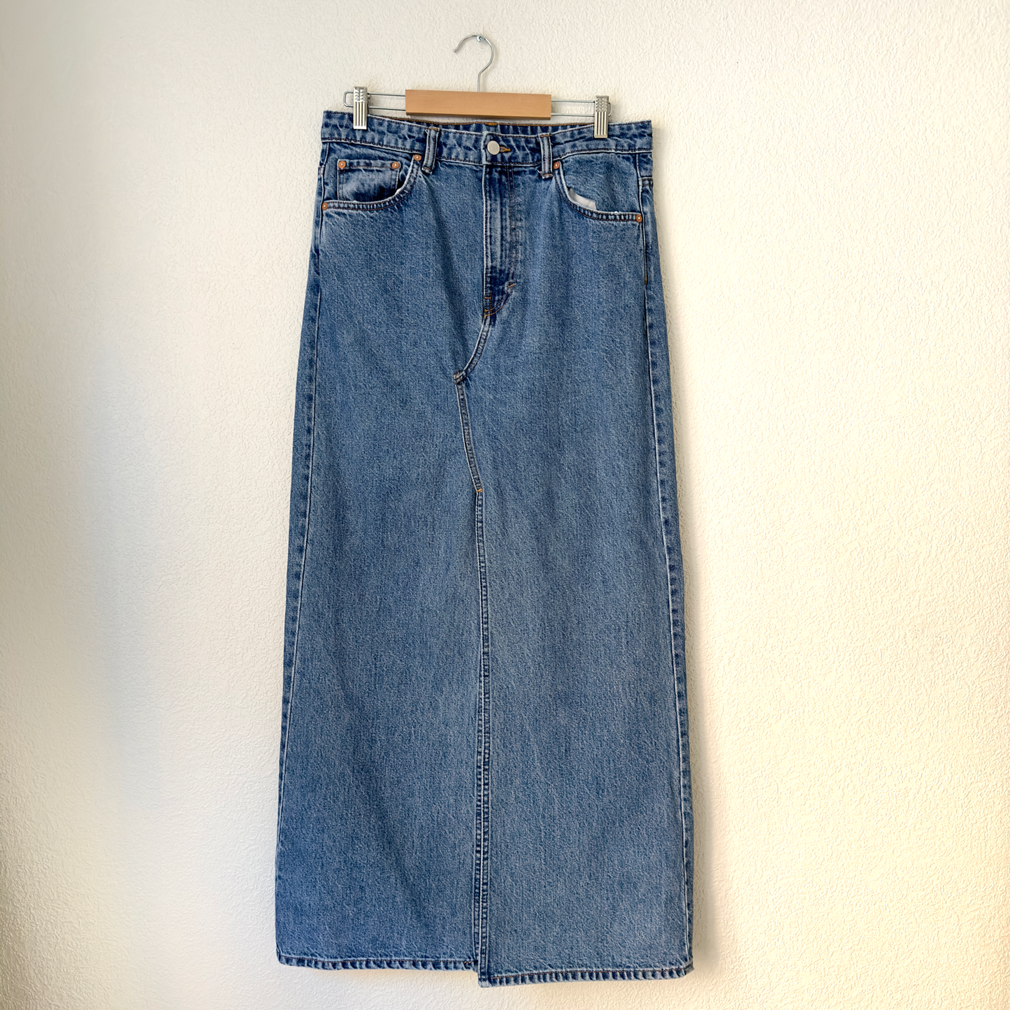 Upcycled Denim Maxi Skirt 24 - Blue - Size L
