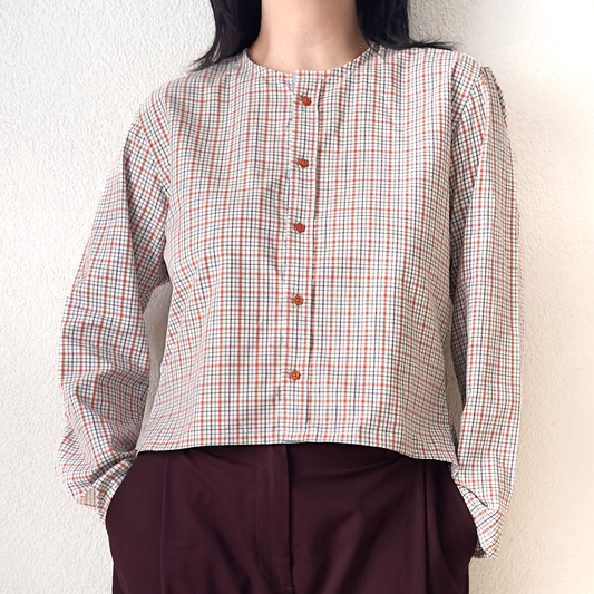 Plaid Shirt - open back with bow- Upcycled Shirt 63 - S