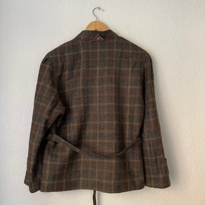 Vintage Brown Wool Blazer with Belt and Scarf
