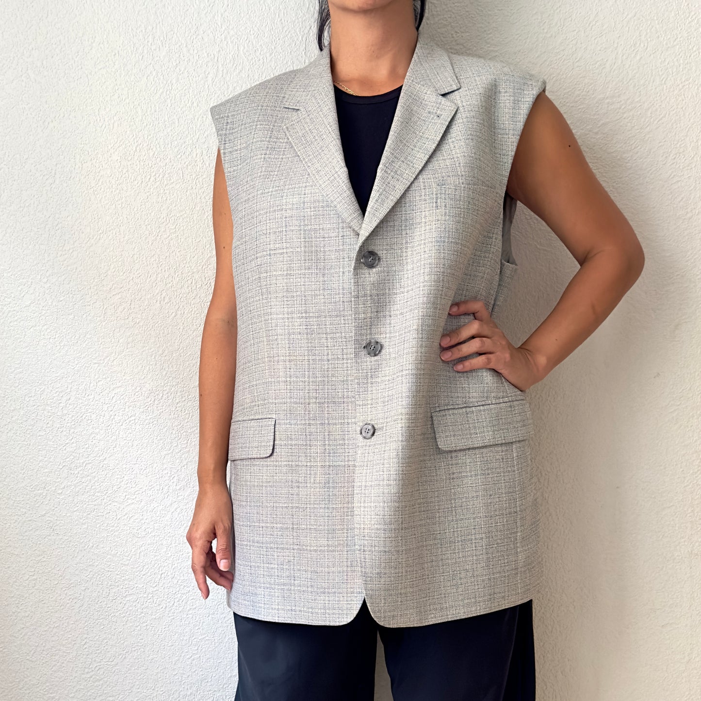 Upcycled Bow Vest Light Gray/Silk Bow - size M