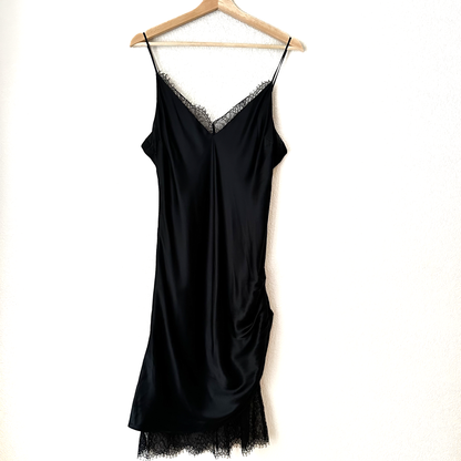 Black Midi Silk Slip Dress - size L