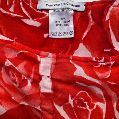 Vintage Floral Silk Set - cropped blouse + Full Skirt - size M