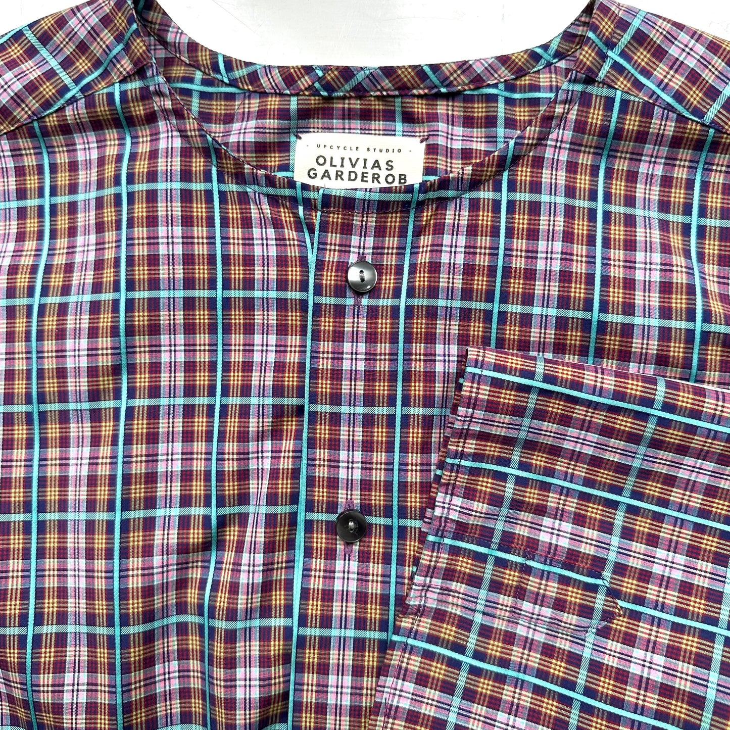 Purple Plaid Shirt - open back with bow- Upcycled Shirt 47 - S-M