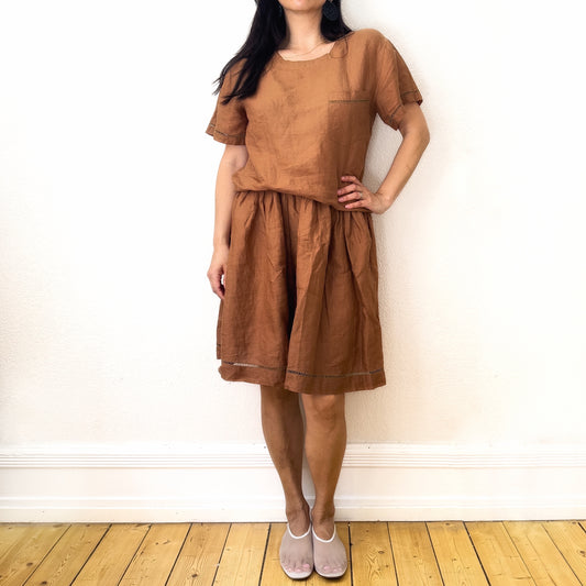Vintage Linen Set - Shirt and shorts - size M