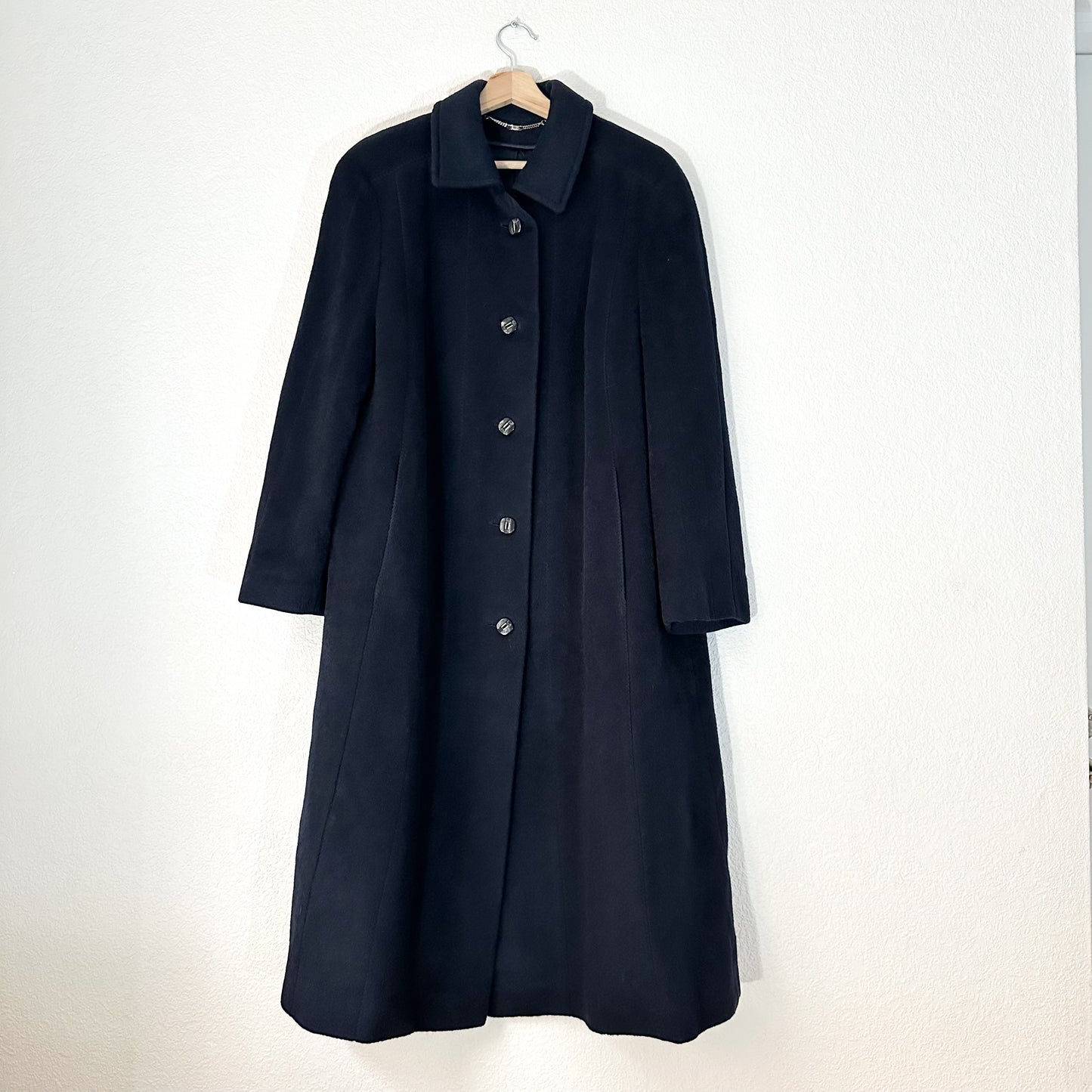 Vintage Camel Hair Wool Coat - Dark Blue - size L