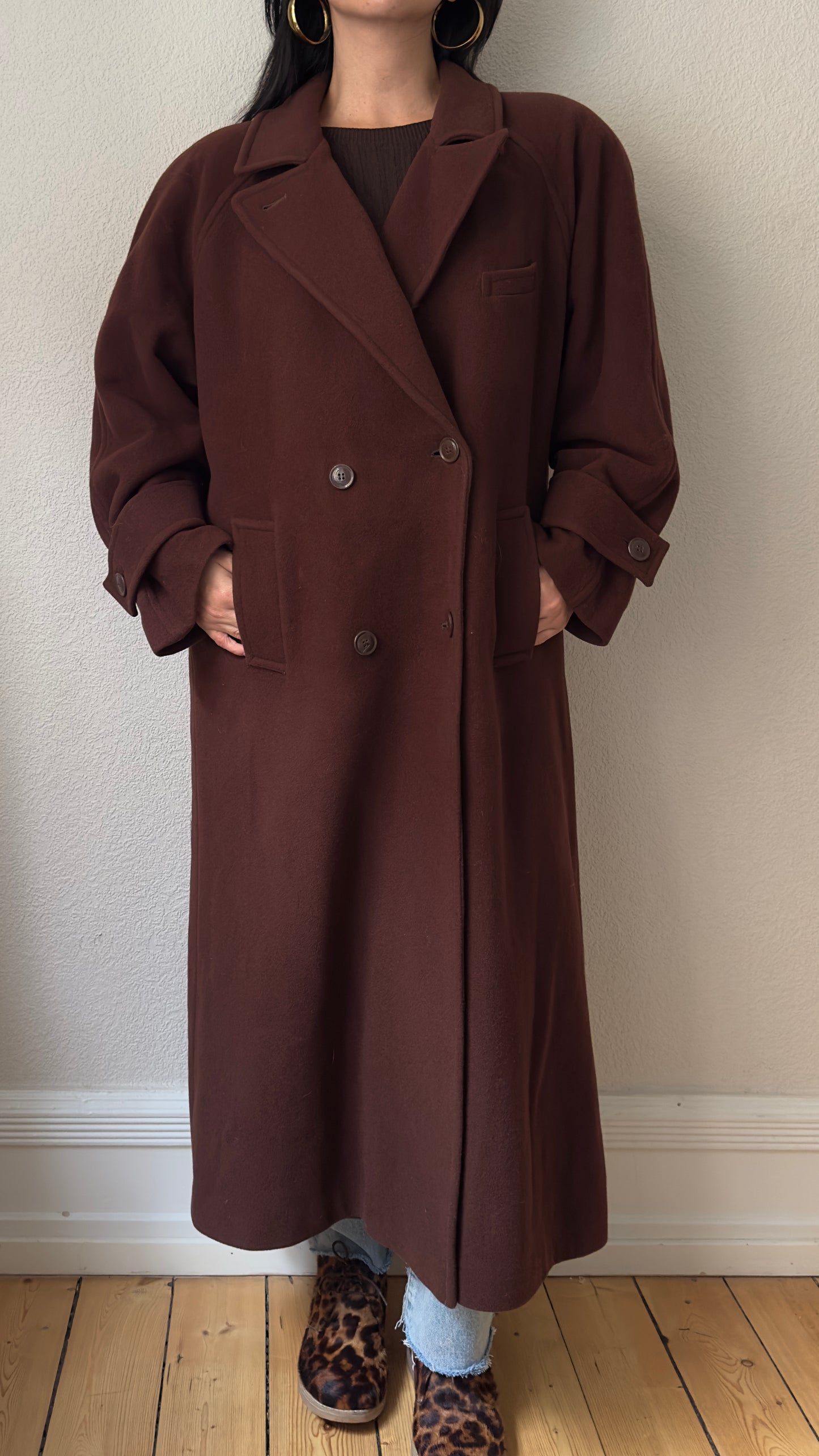 Vintage Double Breasted Brown Wool Coat, size EU40